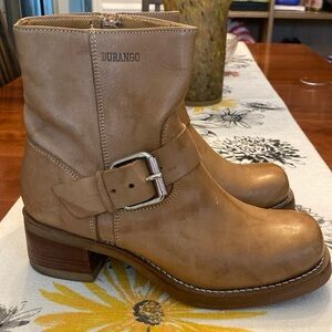 Durango, Made in Brazil, tan ankle boot with buckle and 1 1/2 inch heel
